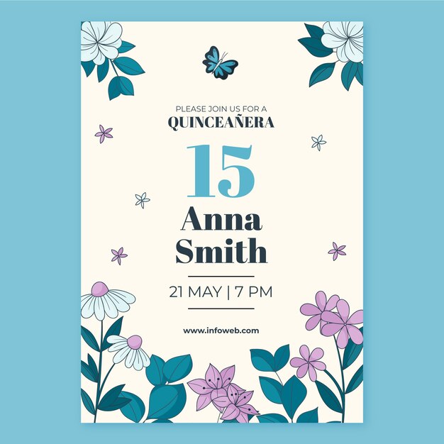 Hand drawn quinceanera celebration invitation