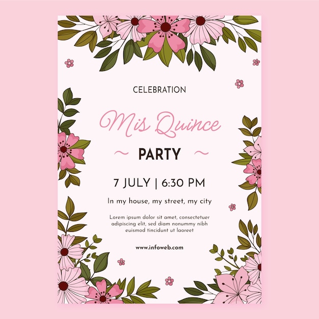 Vettore gratuito invito alla celebrazione quinceanera disegnato a mano