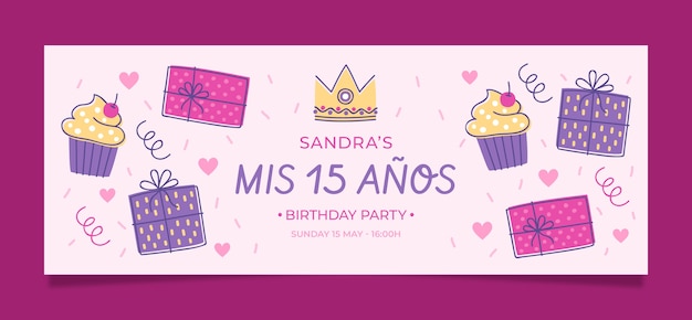 Free vector hand drawn quinceañera facebook cover