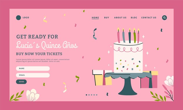 hand drawn quinceañera landing page template