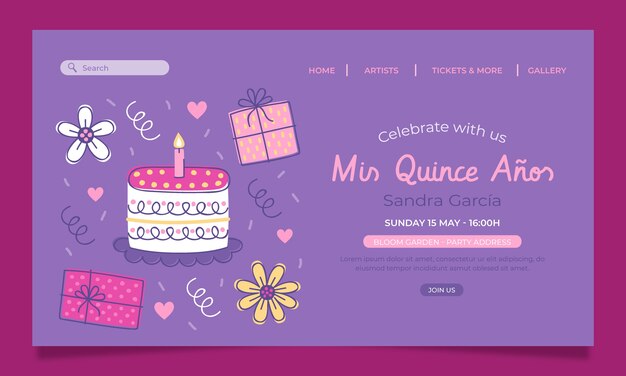 Hand drawn quinceañera landing page template