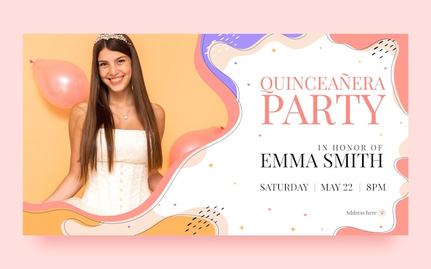 Vettore gratuito post di facebook della festa di quinceañera disegnato a mano