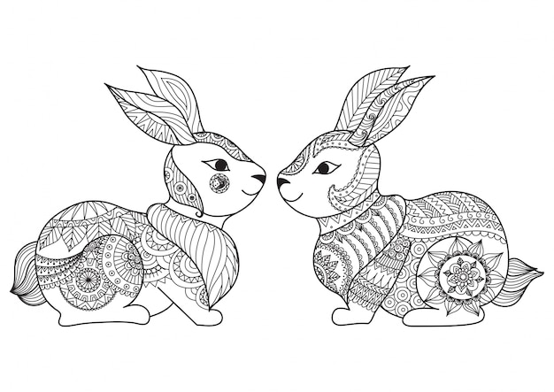 Hand drawn rabbit couple