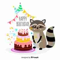 Free vector hand drawn raccoon birthday background