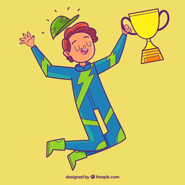 Free Vector hand drawn racing driver winning a prize