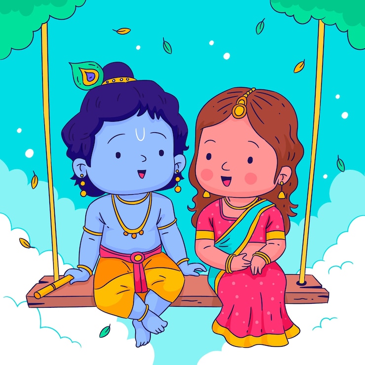 मुफ़्त वेक्टर हाथ से बनाया गया राधा और कृष्ण इलस्ट्रेशन