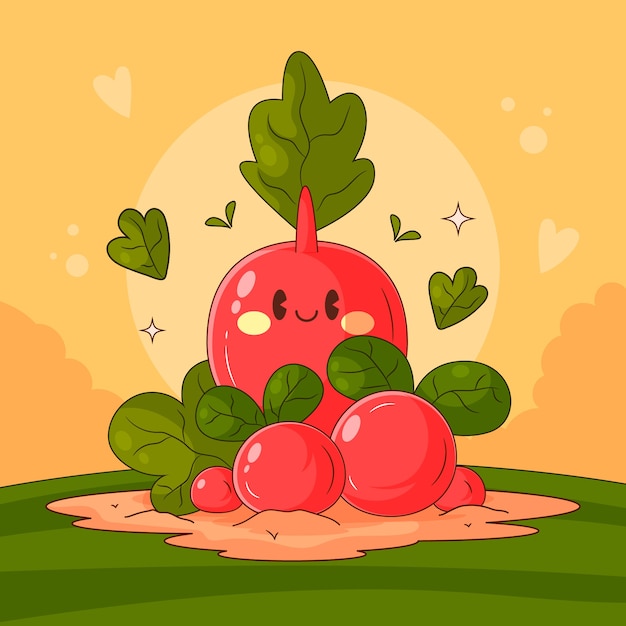 Free vector hand drawn radish  cartoon illustration