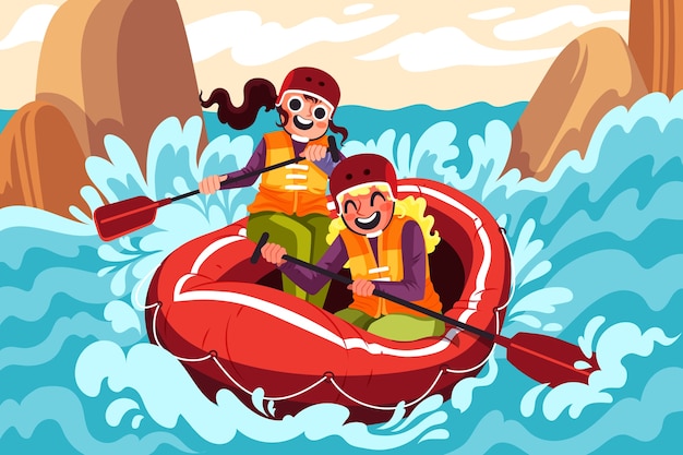 Vettore gratuito illustrazione di rafting disegnata a mano