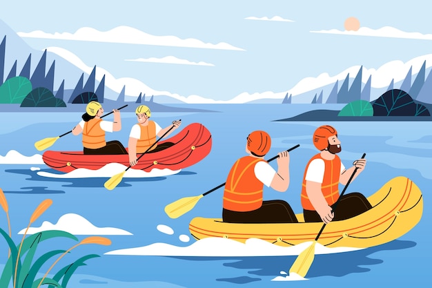 Free vector hand drawn rafting illustrator