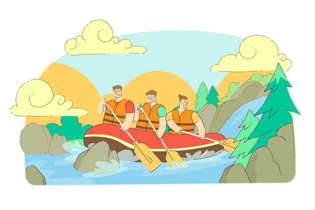 Vettore gratuito illustratore di rafting disegnato a mano