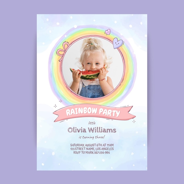 Free vector hand drawn rainbow birthday invitation template with photo