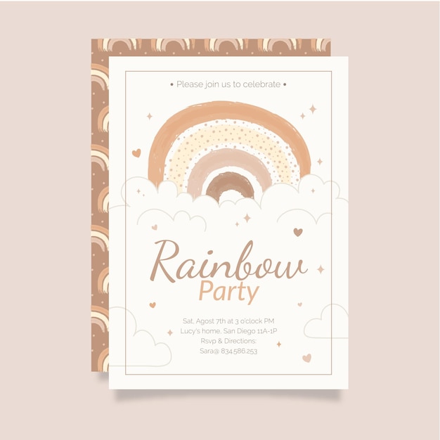 Hand drawn rainbow birthday invitation template