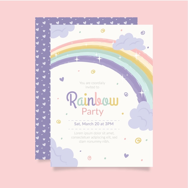 Hand drawn rainbow birthday invitation template