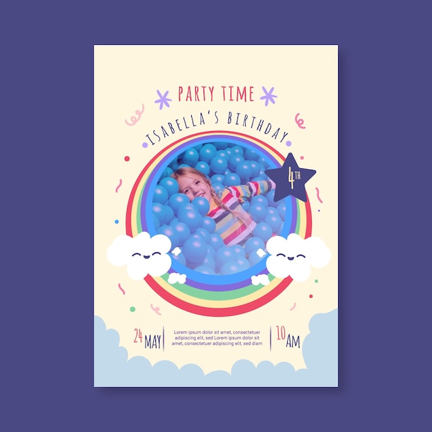 hand drawn rainbow birthday invitation with photo