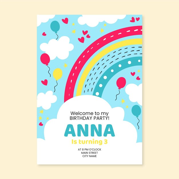 hand drawn rainbow birthday invitation
