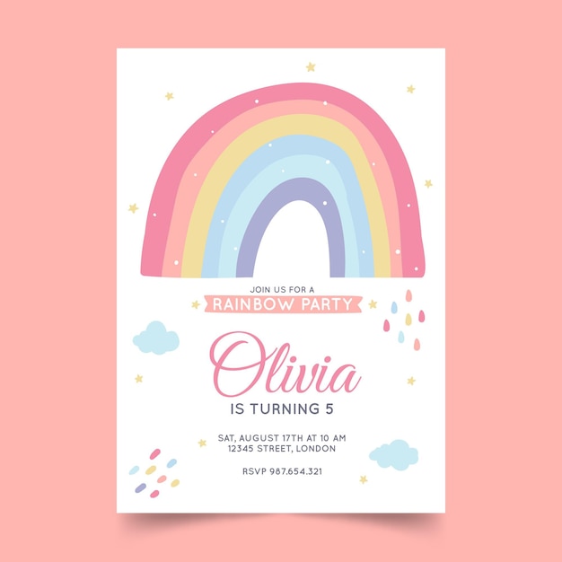 Free vector hand drawn rainbow birthday invitation