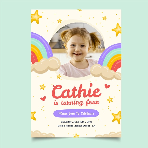 Free vector hand drawn rainbow birthday invitation