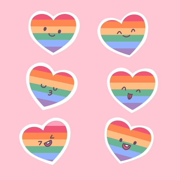 Set di cuori arcobaleno disegnato a mano