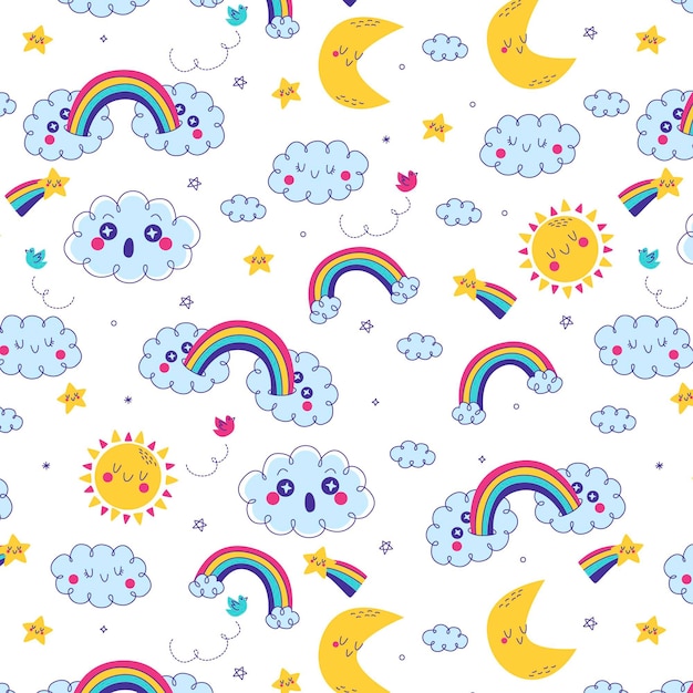 無料ベクター 手描きの虹のパターンデザイン