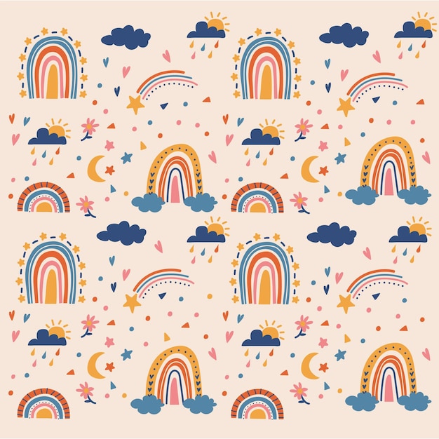 Hand drawn rainbow pattern design