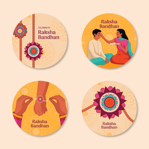 Collezione di etichette raksha bandhan disegnate a mano