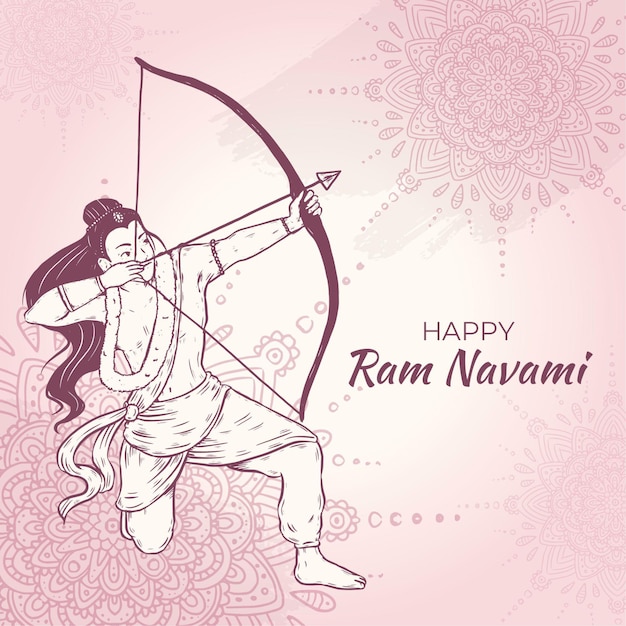 무료 벡터 손으로 그린 램 navami 그림