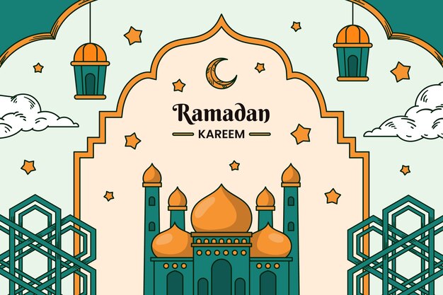 Free vector hand drawn ramadan background with arabic elements