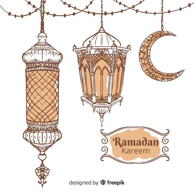 Vettore gratuito fondo disegnato a mano del ramadan