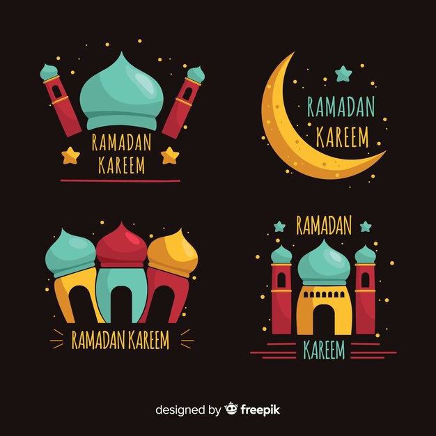 Collectio del distintivo disegnato a mano del ramadan