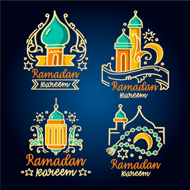 Collezione di badge ramadan disegnati a mano