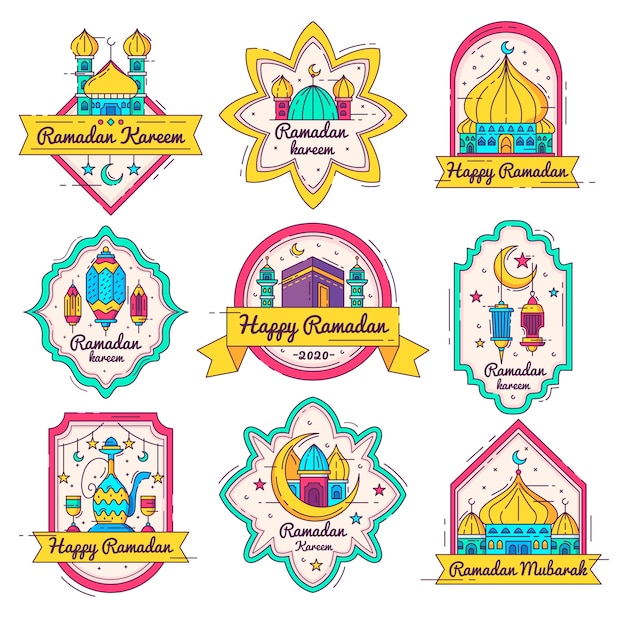 Vettore gratuito collezione di badge ramadan disegnati a mano