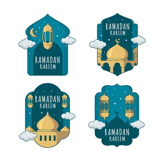 Collezione di badge ramadan disegnati a mano