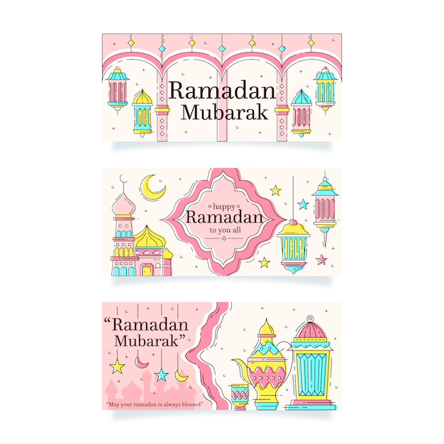 Free vector hand drawn ramadan banners