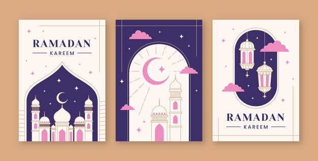 Hand drawn ramadan celebration greeting cards collection