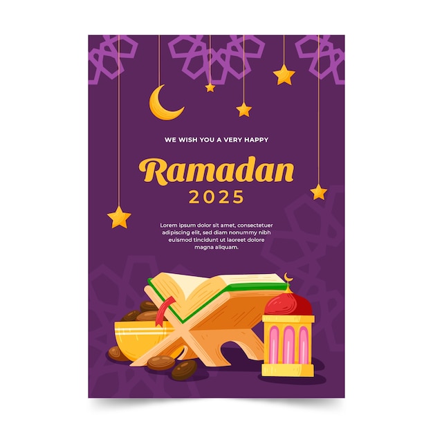 Vettore gratuito modello di biglietto di auguri ramadan disegnato a mano