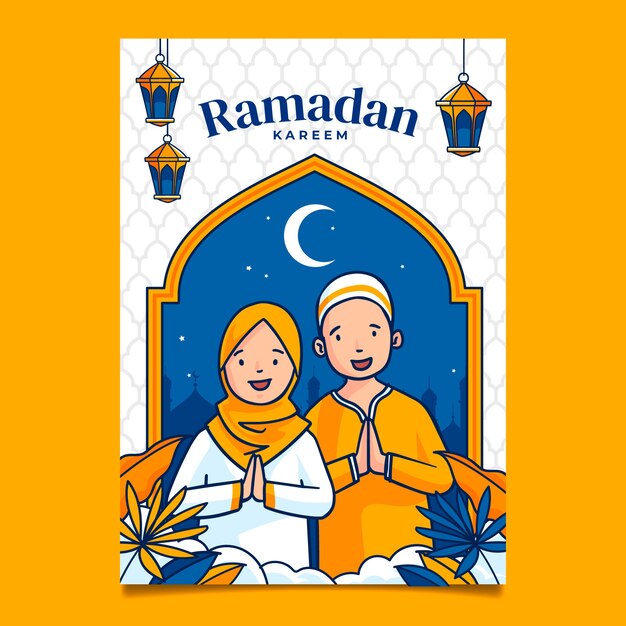 Hand drawn ramadan greeting card template