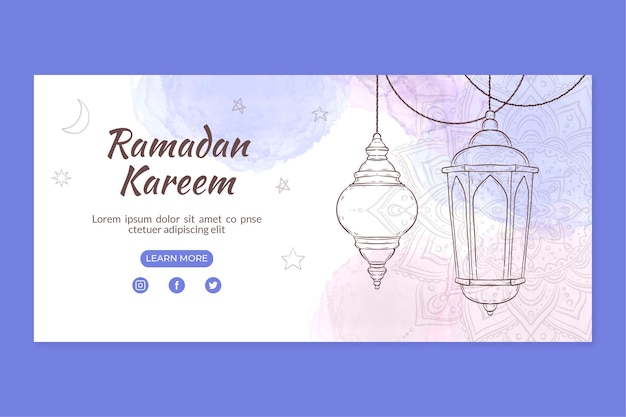 Vettore gratuito modello di banner orizzontale ramadan disegnato a mano