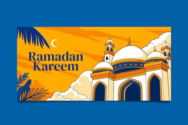 Vettore gratuito pacchetto banner orizzontale ramadan disegnato a mano