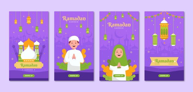 Free vector hand drawn ramadan ig story collection