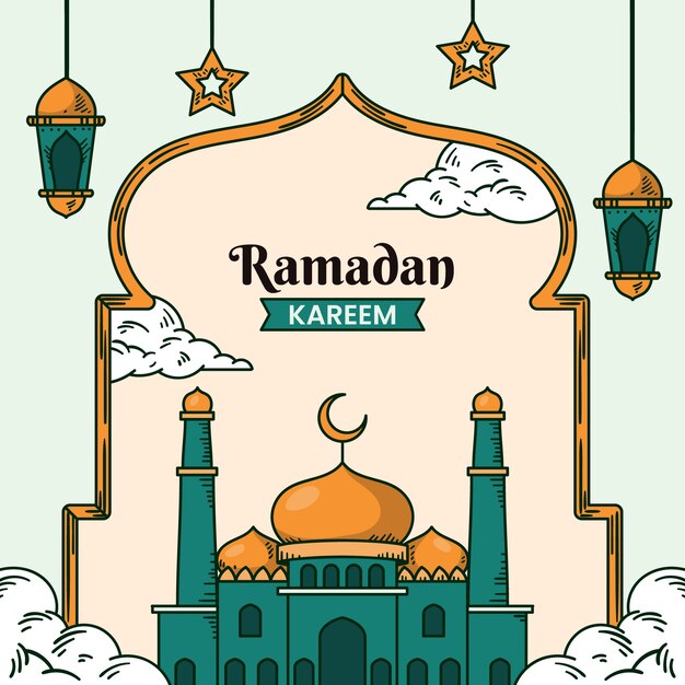 Free vector hand drawn ramadan illustration with arabic elements