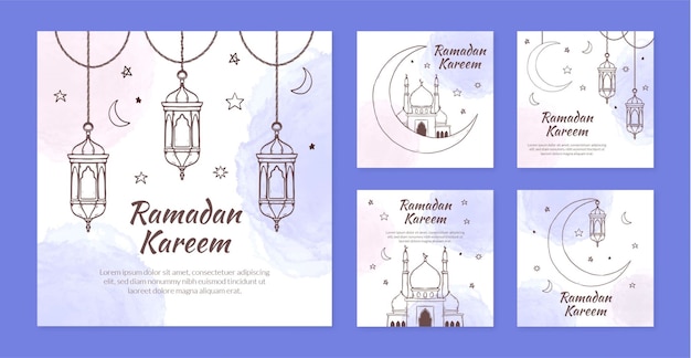 Free vector hand drawn ramadan instagram posts collection