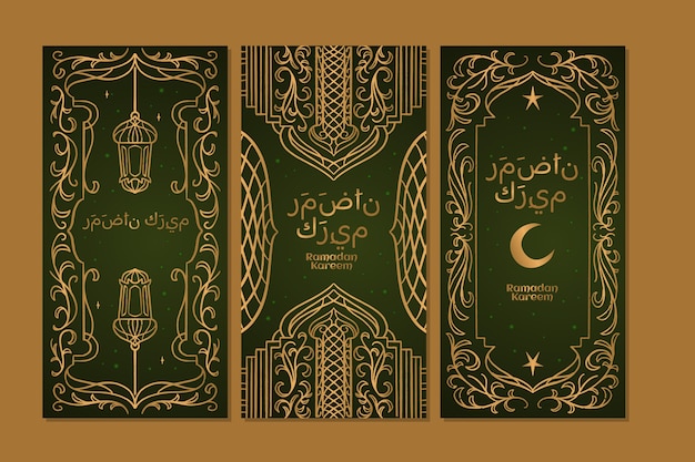 Бесплатное векторное изображение Нарисованная рукой коллекция рассказов instagram рамадан