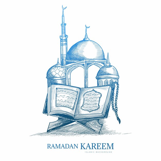 Hand drawn ramadan kareem greeting card sketch design