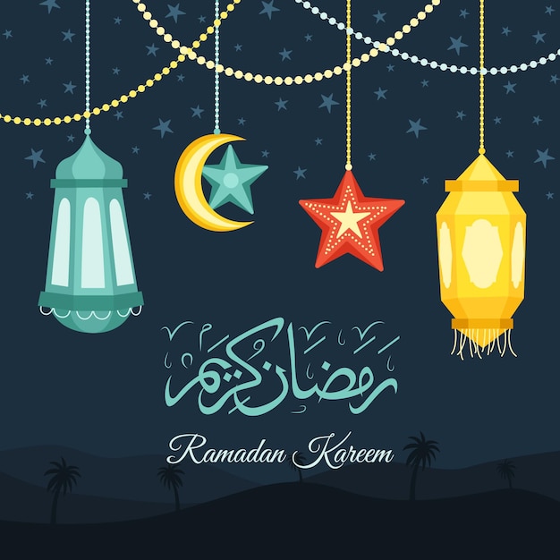 Vettore gratuito illustrazione disegnata a mano del ramadan kareem