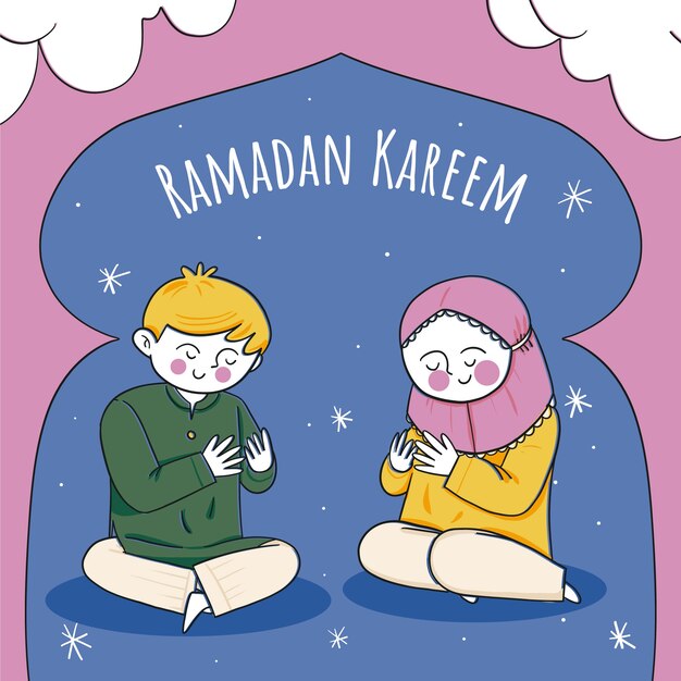 Free Vector hand drawn ramadan kids illustration