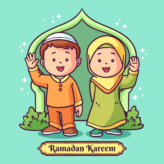 Нарисованная рукой иллюстрация детей рамадана