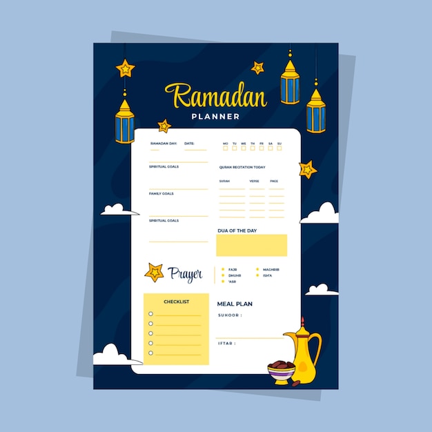 Vettore gratuito modello di pianificatore ramadan disegnato a mano