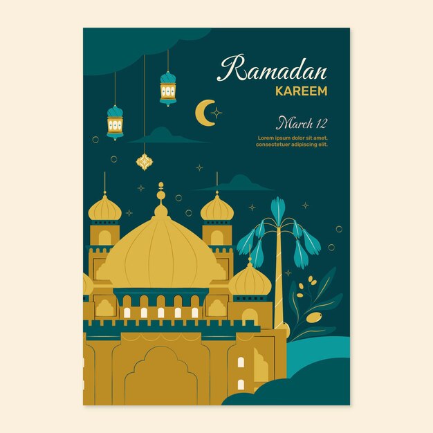 Vettore gratuito modello di volantino per poster di ramadan disegnato a mano