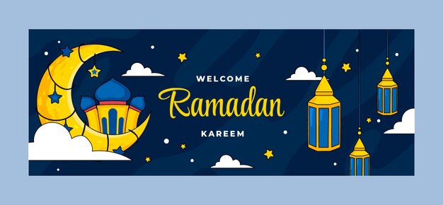 Нарисованный рукой шаблон обложки для социальных сетей рамадан