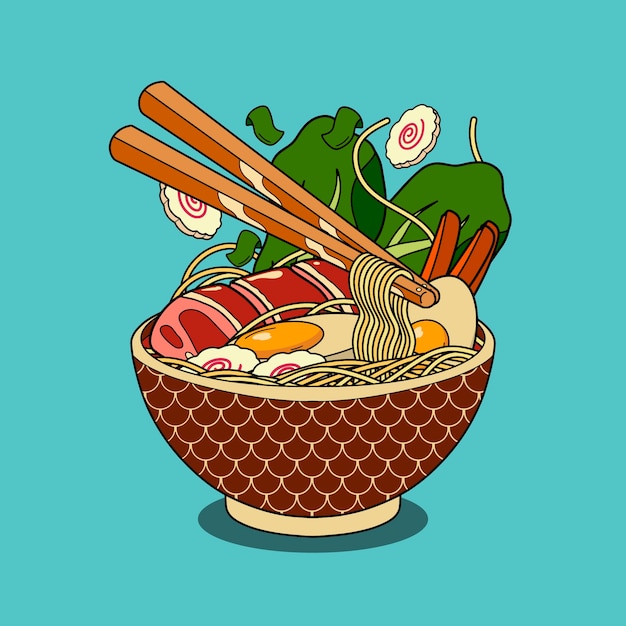 Vettore gratuito illustrazione di ramen disegnata a mano